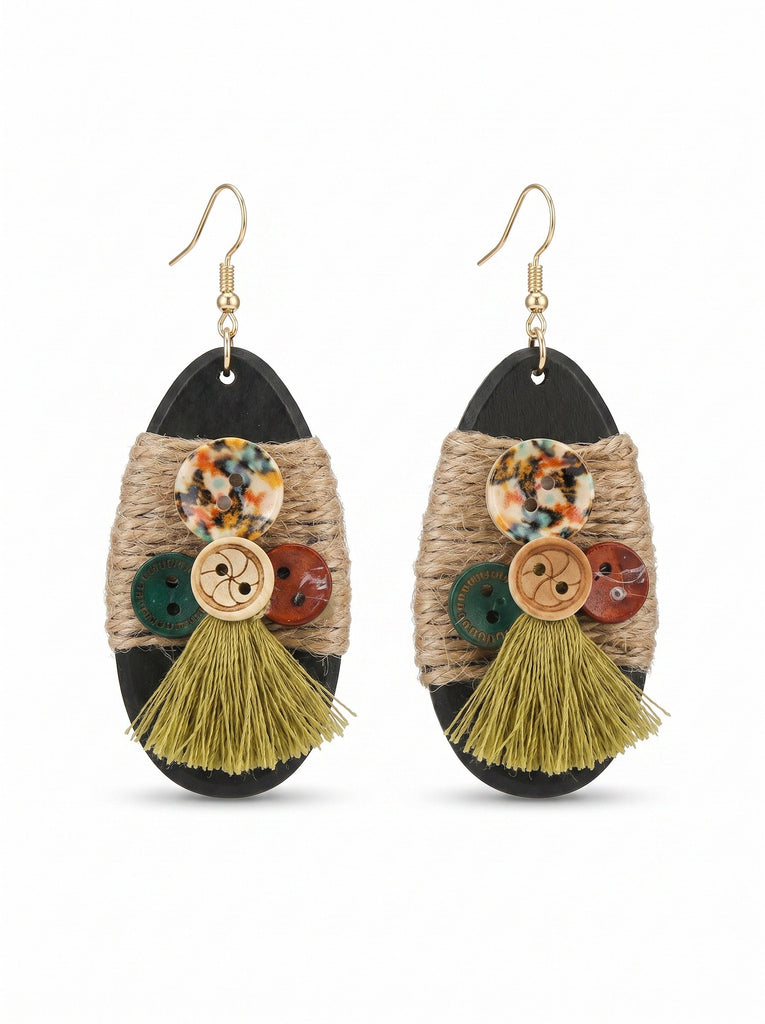 Boho Ohrringe mit Quaste und Knopf