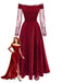 Bordeauxrot 1930er Schulterfrei Spitze Langarm Kleid-model