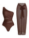 Badeanzug und Strandkleid im Stil der 1950er Jahre mit asymmetrischem Träger, Raffungen und Bauchkontrolle – Vintage-Badeanzug im Pin-up-Stil