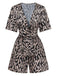 Braun 1940er V-Ausschnitt Leopard Satin Bindung Romper