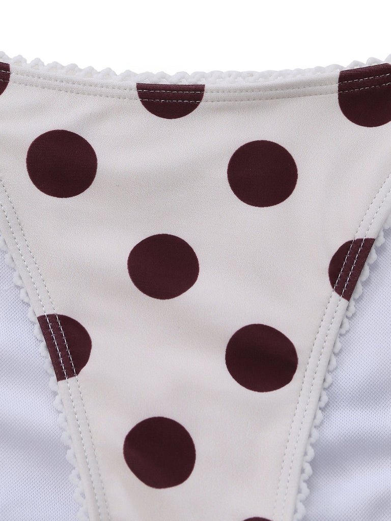 Braunes 1940er-Jahre-Polka-Dot-Neckholder-Tankini-Set-Detail