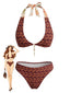Braunes 40er Wendbares Bikini-Set mit Blumen und Neckholder