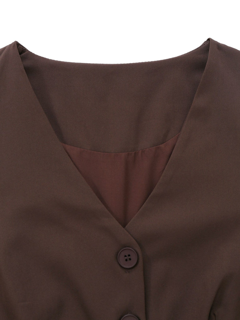 Braunes zweiteiliges Set aus den 1940er Jahren mit ärmelloser Weste und plissiertem Midirock für einen Vintage-Look