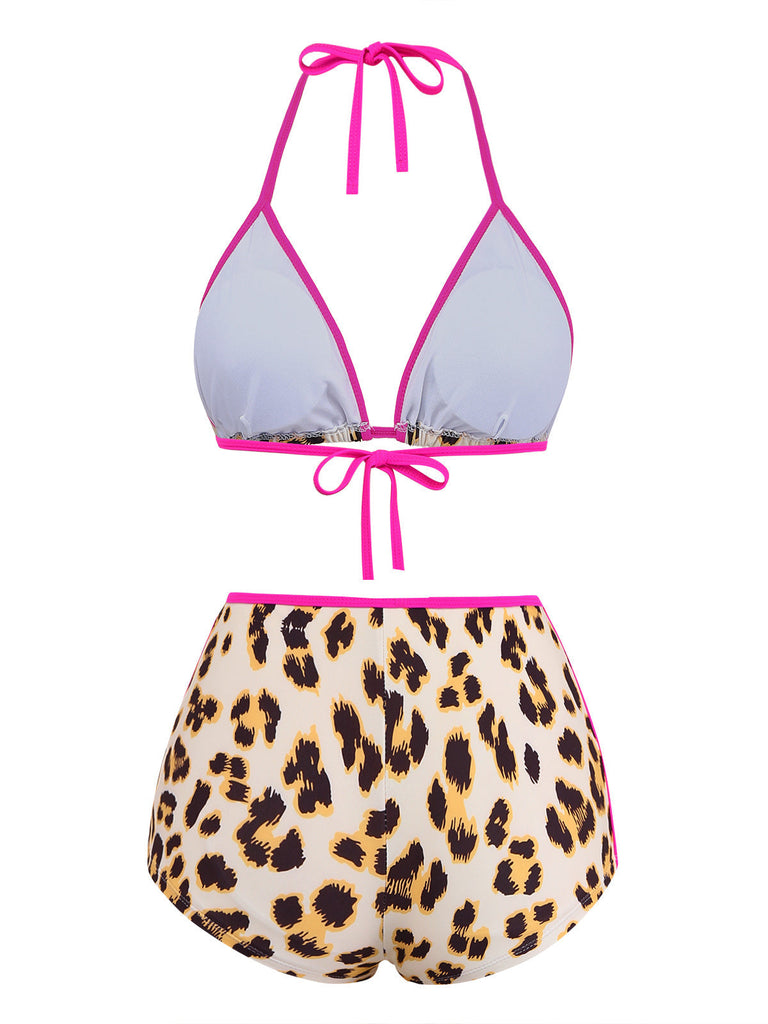 Brauner Leoparden-Spaghettiträger-Tankini im Stil der 1950er-Jahre – Vintage-Mode, Retro-Stil