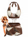 Leoparden-Printes & Braunes 60er Tankini-Set mit Schnürung und Western