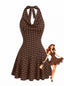 Braunes 60er Minikleid mit Polka-Dots und Wasserfallausschnitt