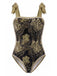 Brauner 70er Badeanzug & Cover-Up mit Print und Zebra