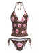 Braun 80er Bikini-Set & Shorts mit Polka-Dots und Neckholder