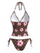 Braun 80er Bikini-Set & Shorts mit Polka-Dots und Neckholder