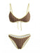 Braunes 80er Bikini-Set mit Polka-Dots und Farbblock