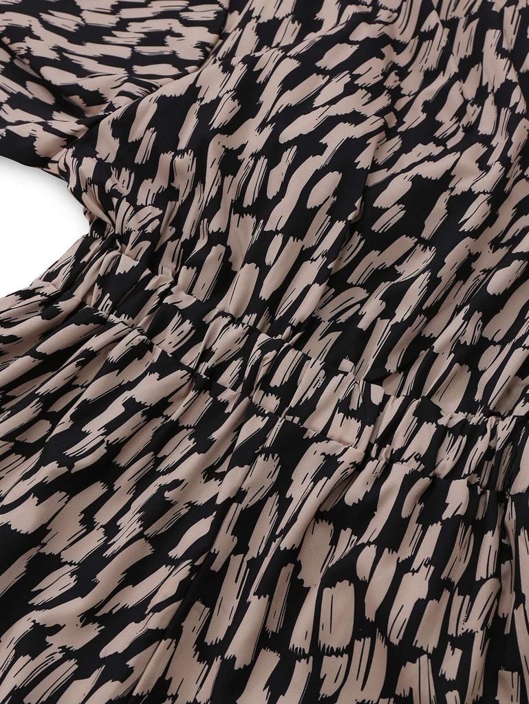 Braun 1940er V-Ausschnitt Leopard Satin Bindung Romper