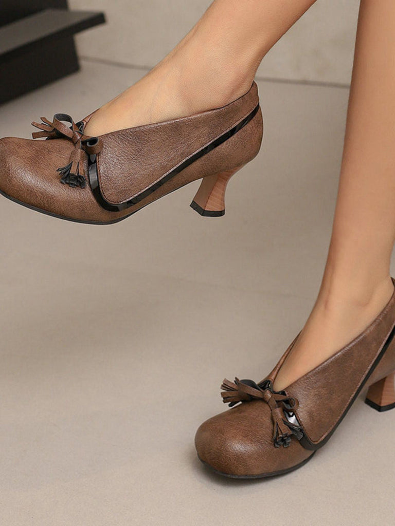 Retro Bogen PU Rundspitze Blockabsatz Schuhe