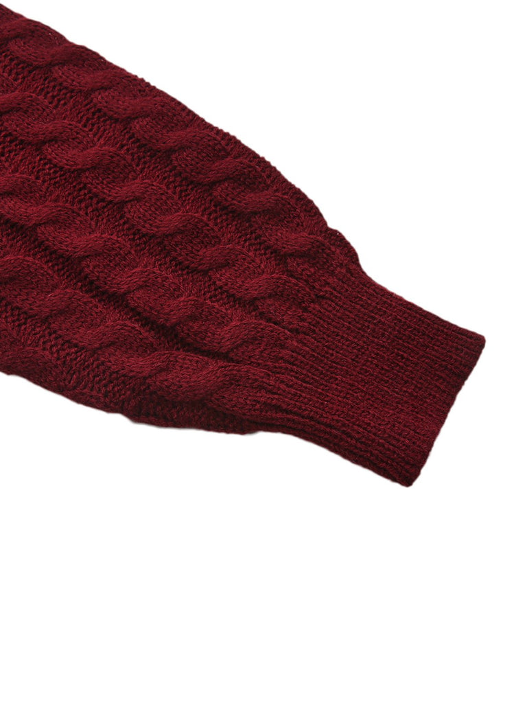 1940er Solide Stricken Laternenärmel Pullover Kleid