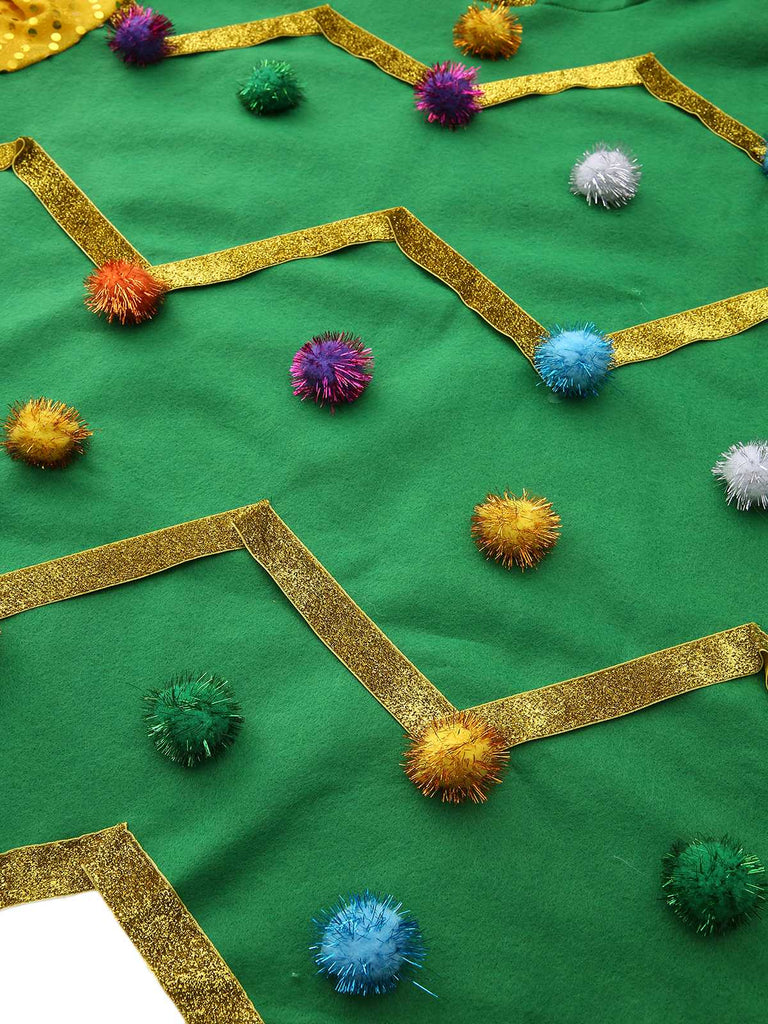 1950er Weihnachtsbaum Hoodie mit Bunt Pompons