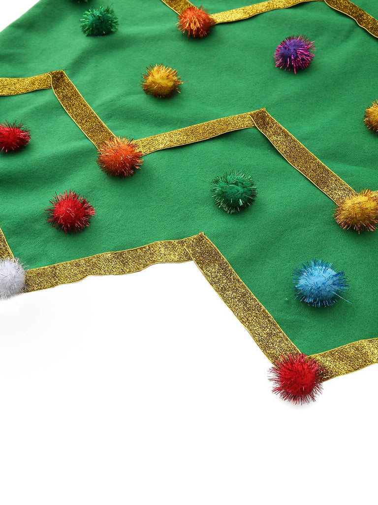 1950er Weihnachtsbaum Hoodie mit Bunt Pompons