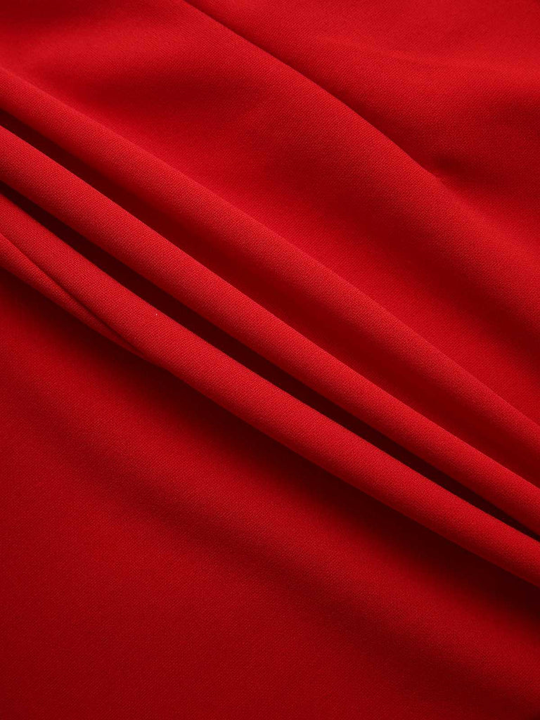 Rot 1960er Bogen Hals Rüsche Saum Ärmellos Kleid