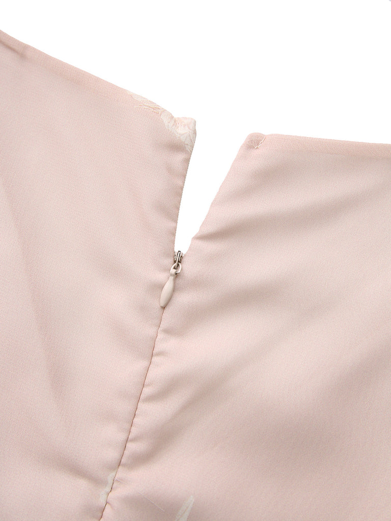 Rosa 1940er V-Ausschnitt Blumen Gürtel Ärmelloses Kleid