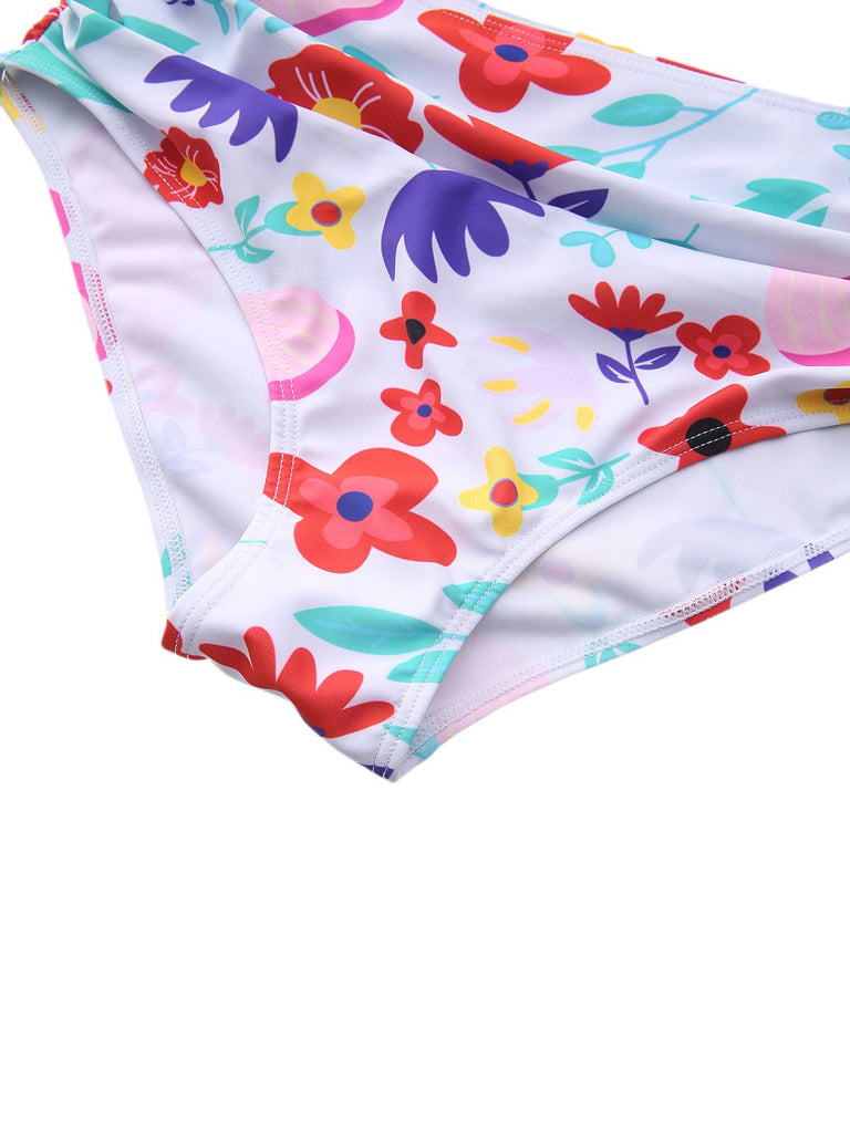 Mintgrün 1940er Blumen Hohe Taille Bikini Set