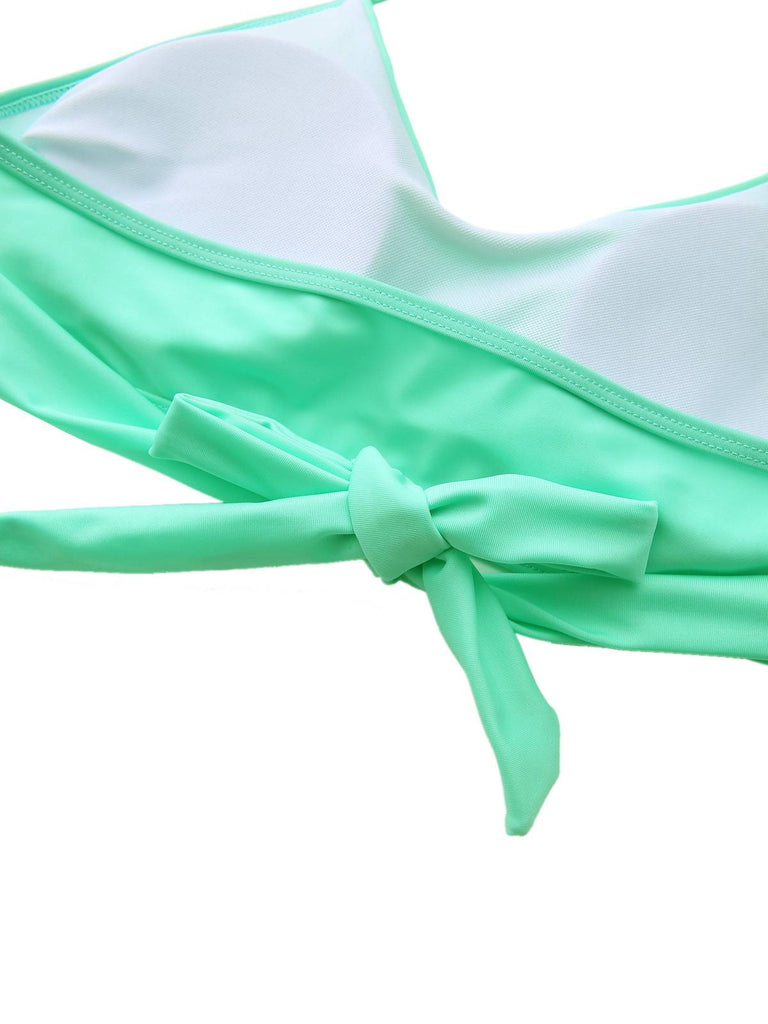 Mintgrün 1940er Blumen Hohe Taille Bikini Set