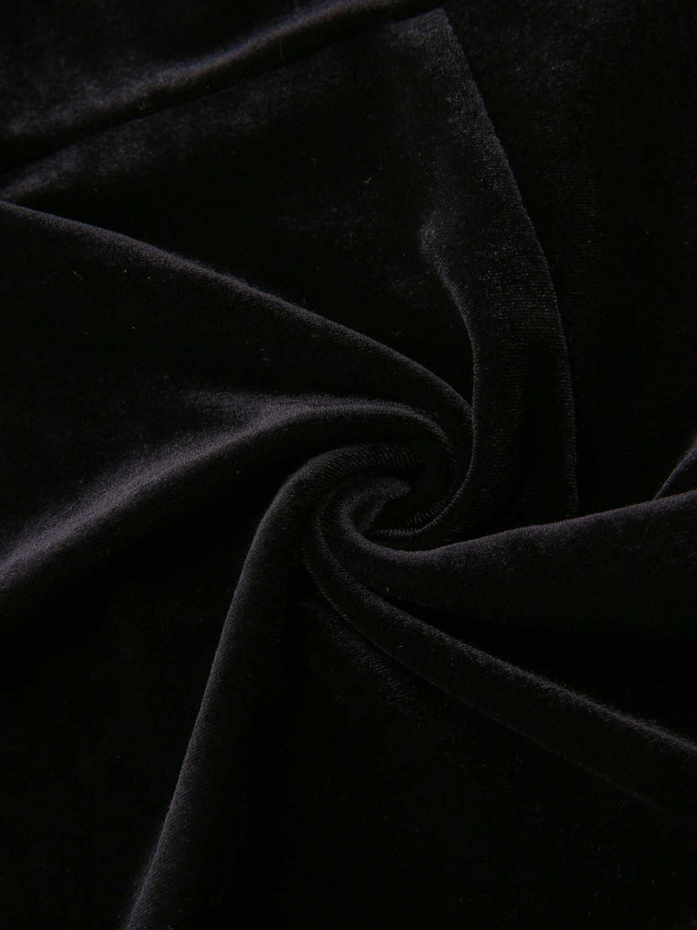 Schwarz 1960er Herzförmiger Hals Samt Plissiertes Saum Kleid