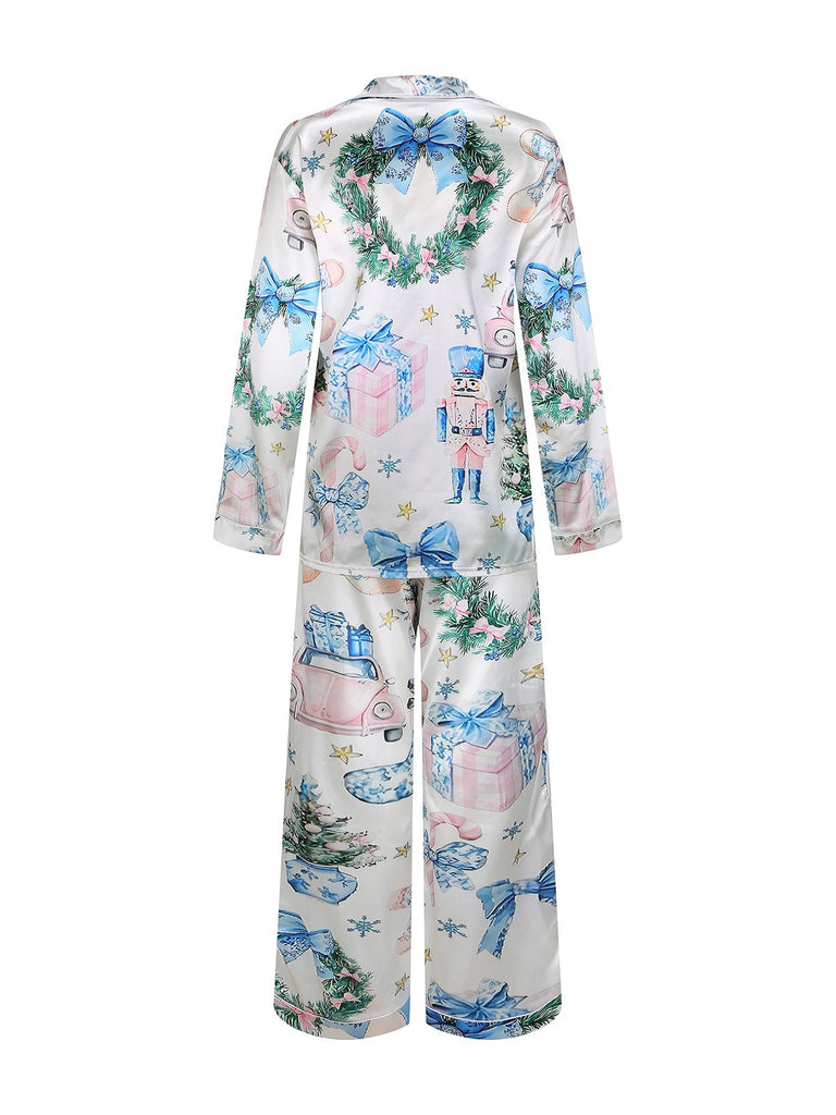 Blau 1940er Weihnachten Nussknacker Zuckerstange Pyjama-Set