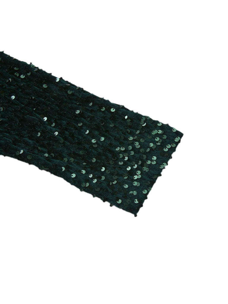 1940er Solide Pailletten Langarm Maxi Kleid