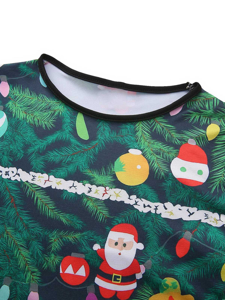 Grün 1960er Weihnachten Muster Enges Kleid