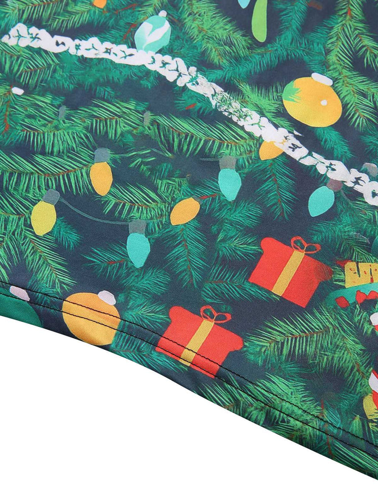 Grün 1960er Weihnachten Muster Enges Kleid