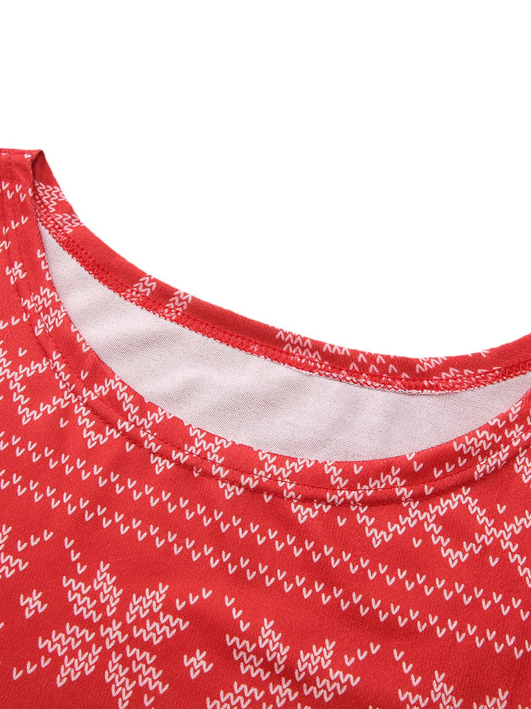 Rot 1960er Weihnachten Reindeer Schneeflocke Gürtel Kleid