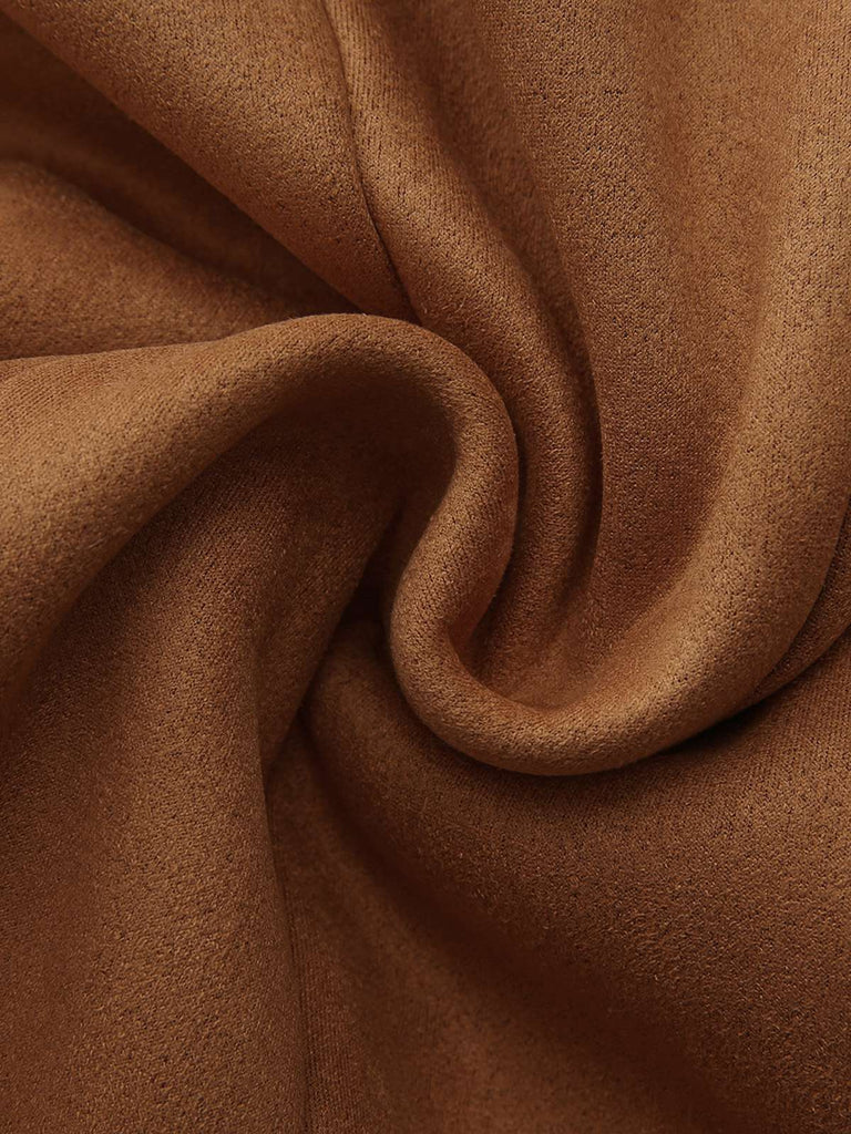 Schwarz Vintage 1970er Revers Ausgestellter Saum Suede Jacke