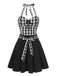 2PCS Schwarz 1950er Plaid Halter Top & Schirmrock