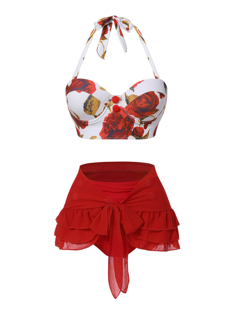 Rot 1960er Solide Chiffon Rock Cover-Up