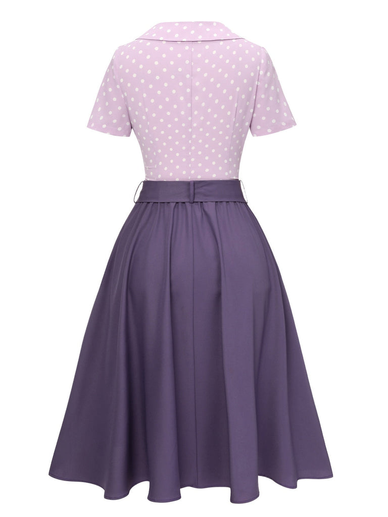 2PCS Lavendel 1940er Polka Dots Bluse & Solide Rock