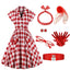 Rot 1950er Bluse Kariertes Taschen Swing Kleid Mit Zubehör-Set