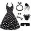 1950er Halter Kontrast Polka Dots Kleid mit Gürtel Mit Zubehör-Set