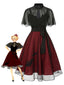 2PCS Schwarz 1950er Halloween Fledermaus Masche Kleid & Durchsichtigen Umhang