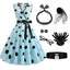 1950er Dot Bow Vintage Swing Kleid Mit Zubehör-Set