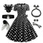 Schwarz 1950er Quadratischer Hals Kurze Ärmel Kleid Mit Zubehör-Set