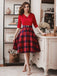 2PCS Rot 1940er Revers Top & Plaid Rock