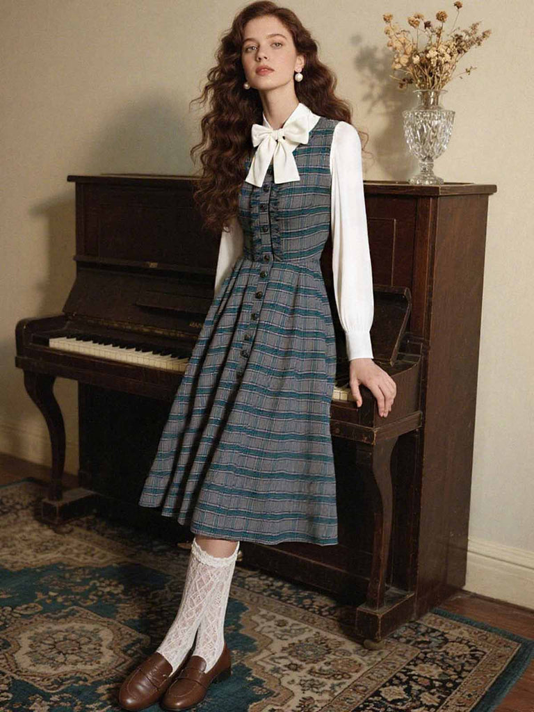 Weiß 1950er Solide Baumwolle Krawattenhals Bogen Bluse