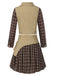 [Vorverkauf] 2PCS Khaki 1960er Plaid Patchwork Jacke & Plissiertes Rock