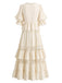 Beige 70er Boho Bluse mit Rüschen und Spitze