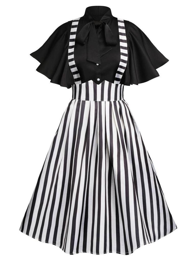 2PCS SCHWARZE EINFACHE BLUSE & STRÄGERROCK