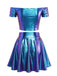 2PCS Metallisch 1970 Disco Schulterfrei Top & Plissiertes Rock