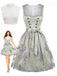 Hellblaues 50er Oktoberfest-Dirndl-Set mit Blumen Schürze und Spitzentop