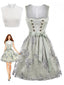 Hellblaues 50er Oktoberfest-Dirndl-Set mit Blumen Schürze und Spitzentop