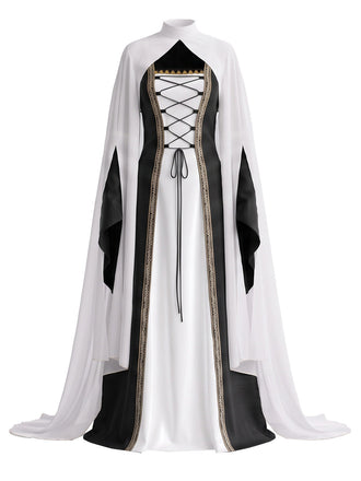 80er Halloween Hofkostüm mit Kleid und rückenfreiem Cape