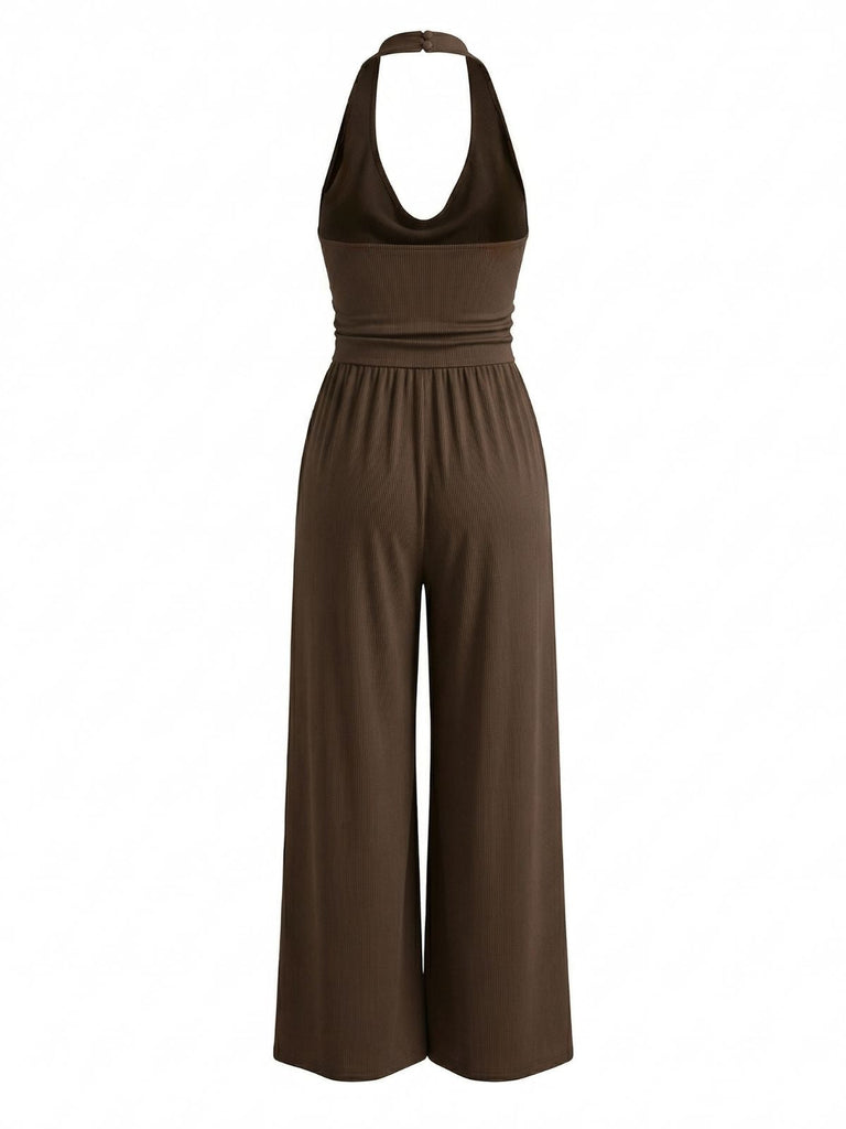 50er Jumpsuit mit Faltenausschnitt und Neckholder