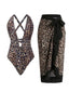 30er Leopard Badeanzug & Cover Up Set mit tiefem V Ausschnitt