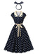 Blaues 50er Swingkleid mit Polka-Dots und Blumen